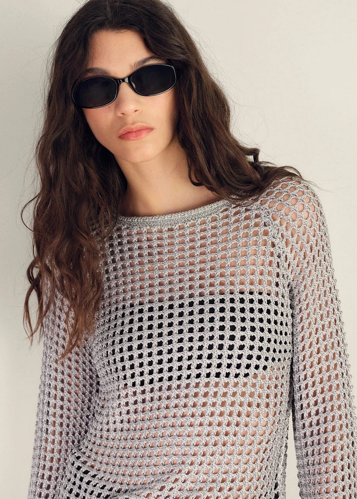 Long-sleeved crochet sweater