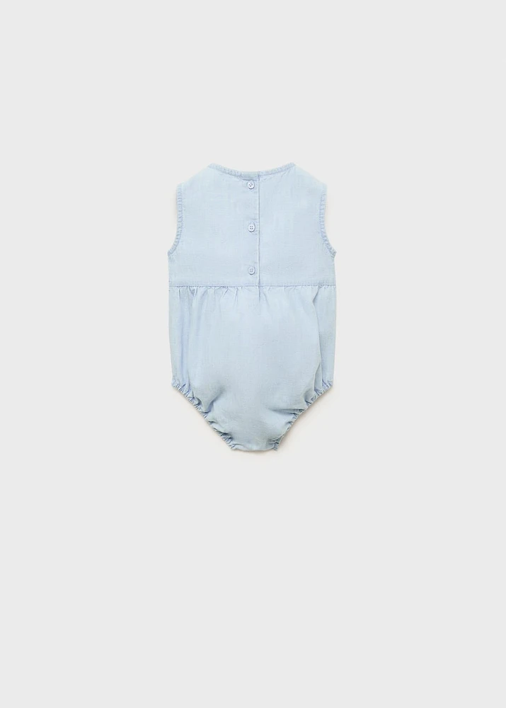 Embroidered denim romper