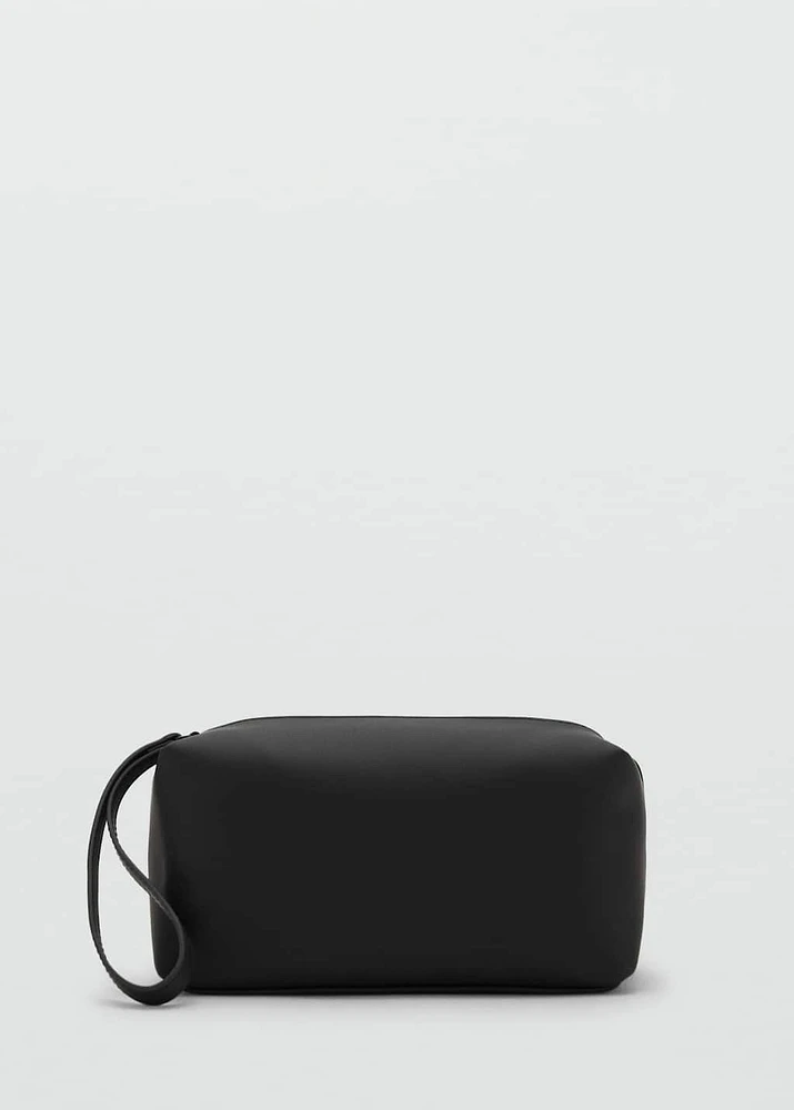 Contrast-strap pebbled cosmetic bag