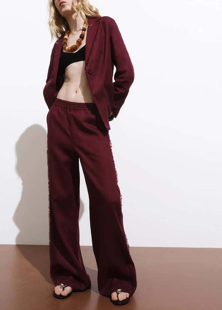 Linen suit pants with frayed ends