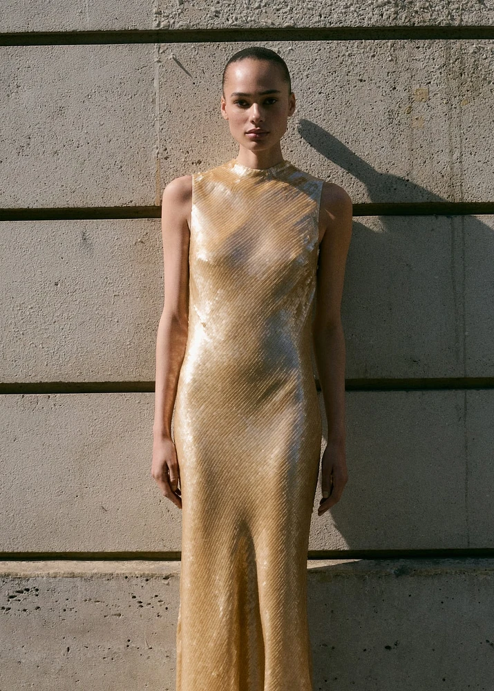 Scoop-back sequin dress