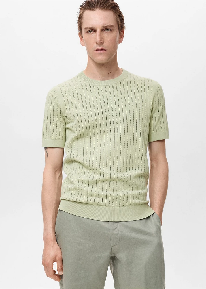 Striped openwork cotton t-shirt