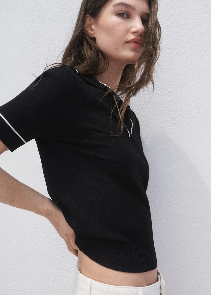 Polo-neck sweater with contrasting trims