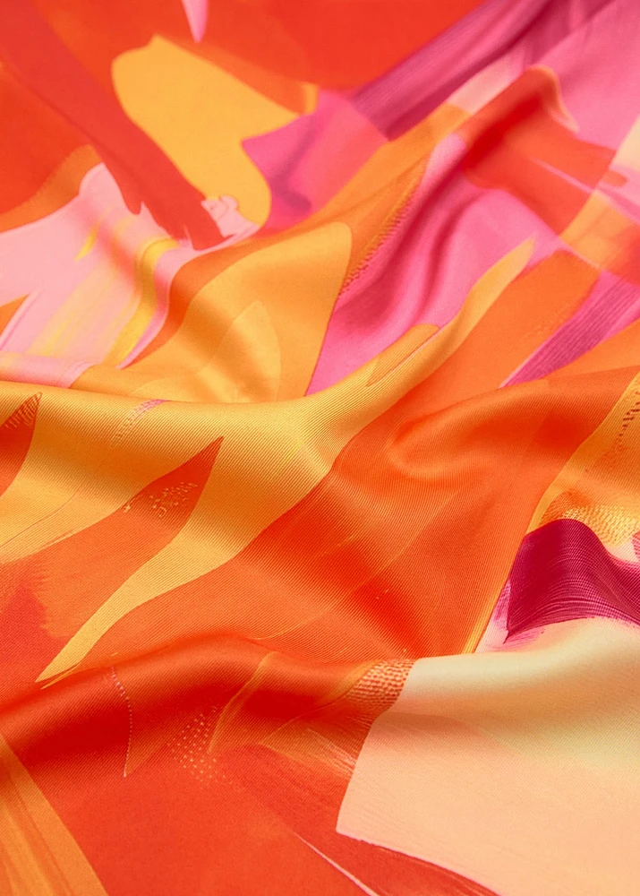 Abstract-print satin scarf