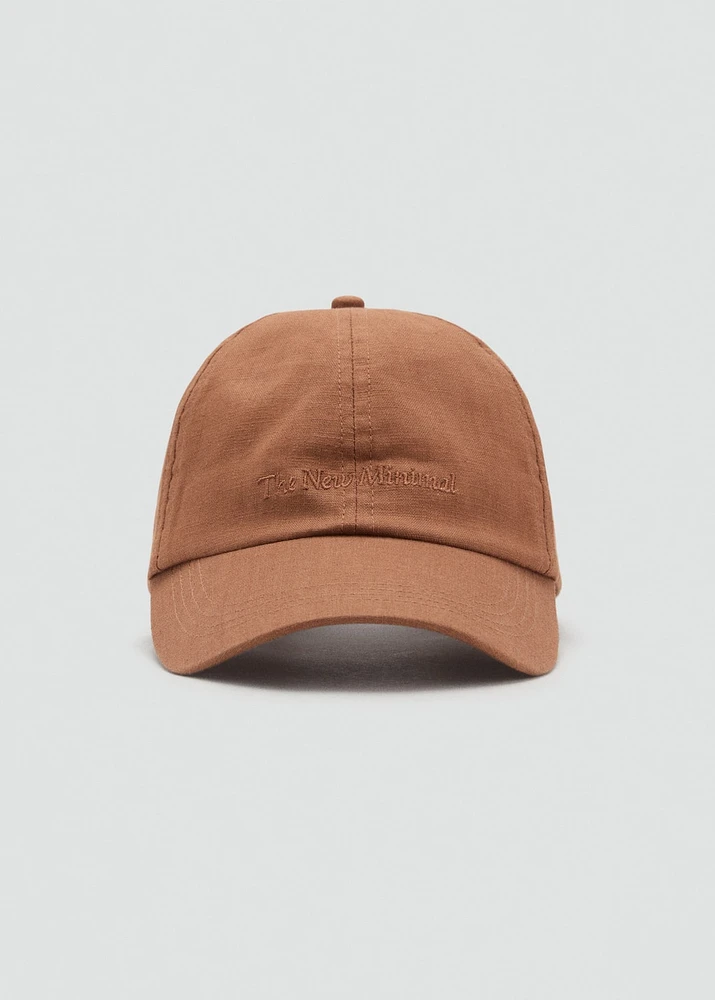 Linen-blend cap with embroidered message