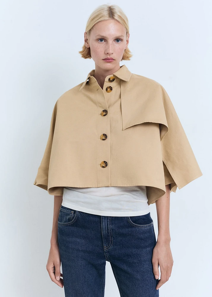 Cape-style cropped trench coat