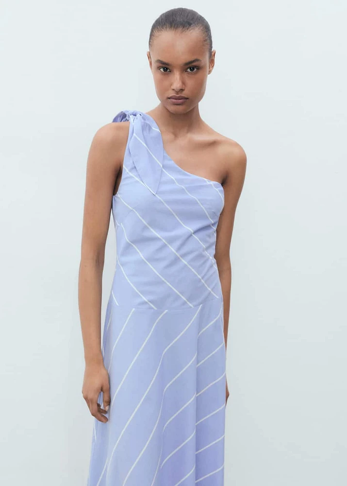 Asymmetrical striped dress with knot