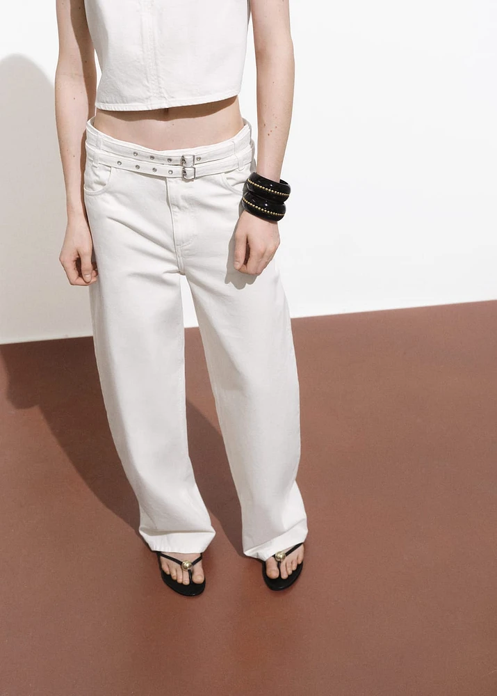 Balloon jeans with double belt