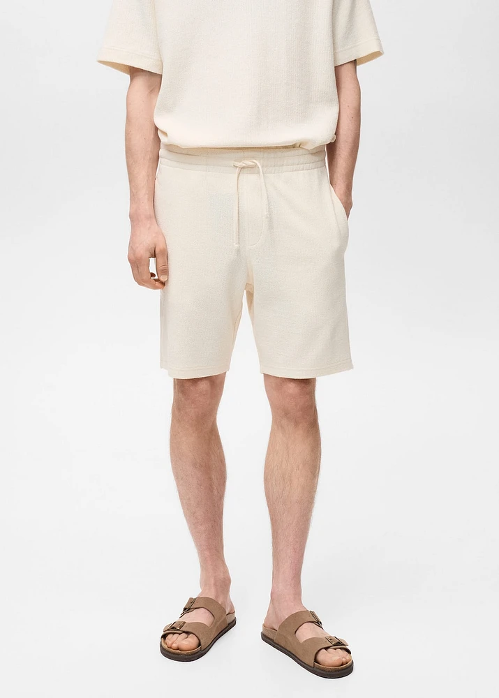 Textured cotton bermuda shorts with drawstring