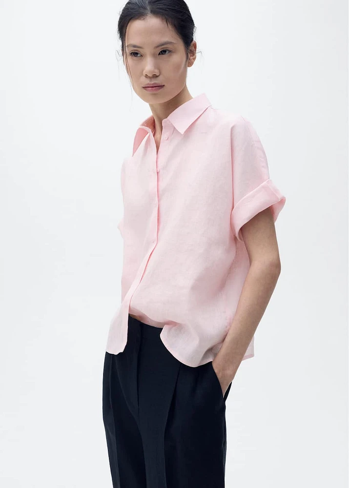 Short sleeve linen-blend shirt