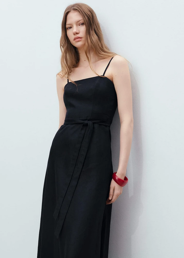 Bow linen-blend dress