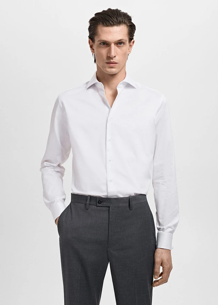 Slim-fit twill fabric suit with shirt cufflinks