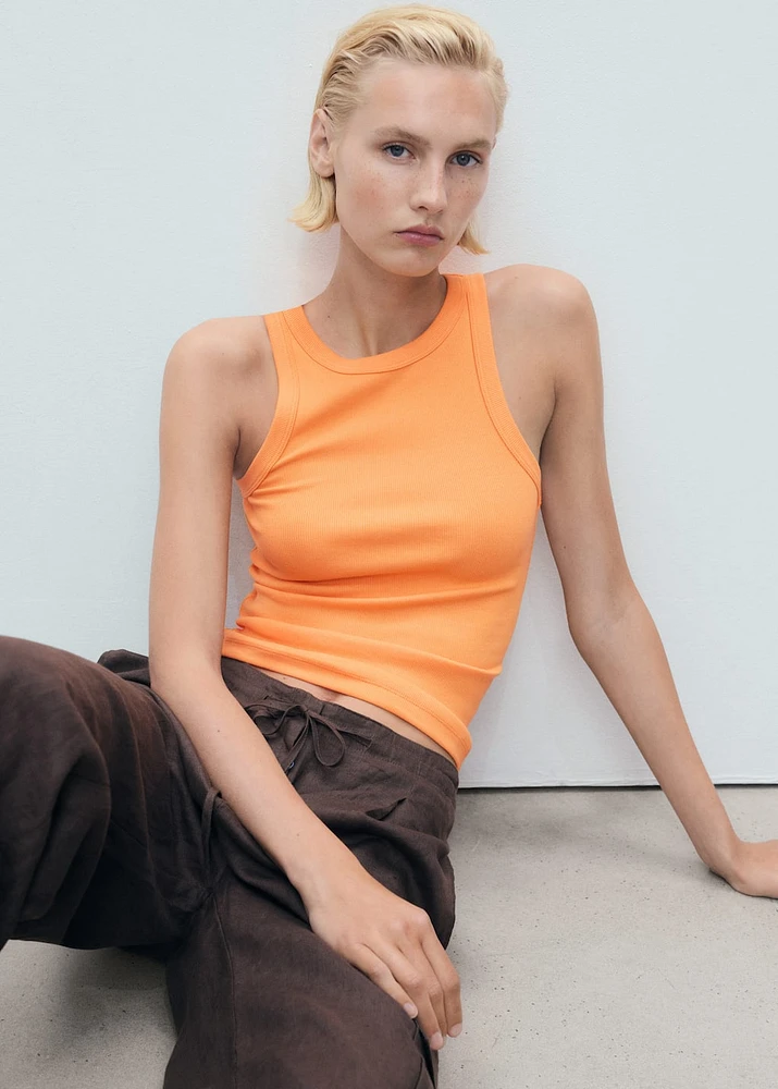 Ribbed cotton-blend top