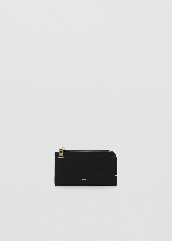 Saffiano-effect card holder with zipper
