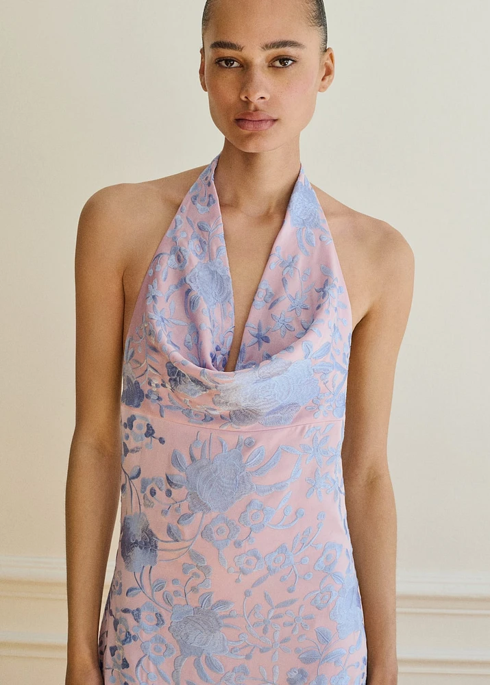 Asymmetrical dress with embroidered fringes