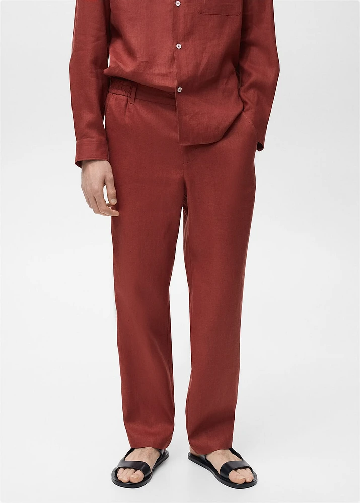 100% linen pants with elastic waistband