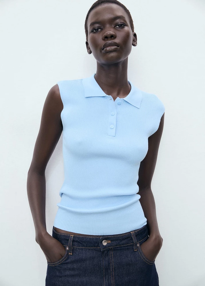 Polo-neck knitted top