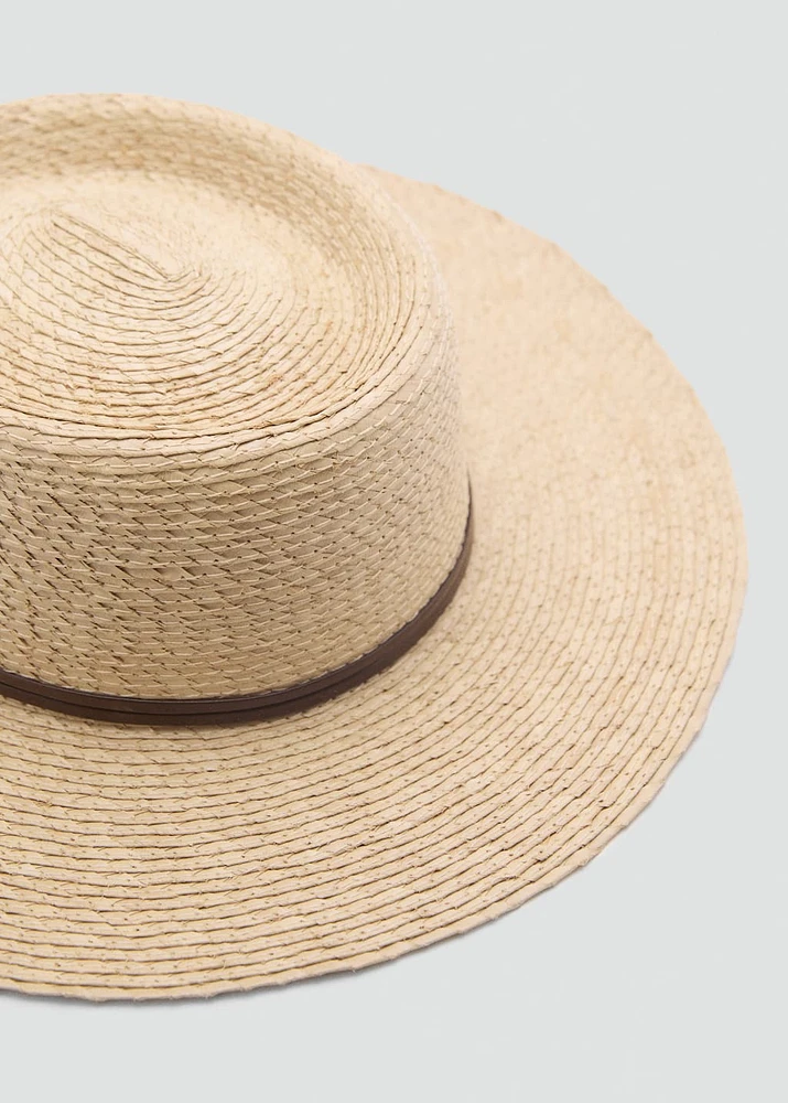Natural fiber hat with contrasting ribbon