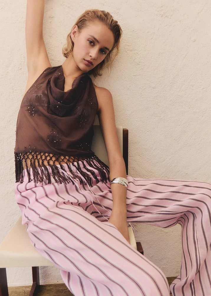 Striped ramie pants