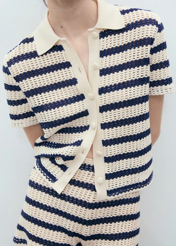 Short-sleeved striped cardigan