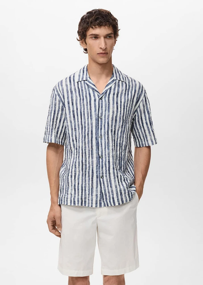 Short-sleeved striped cotton shirt