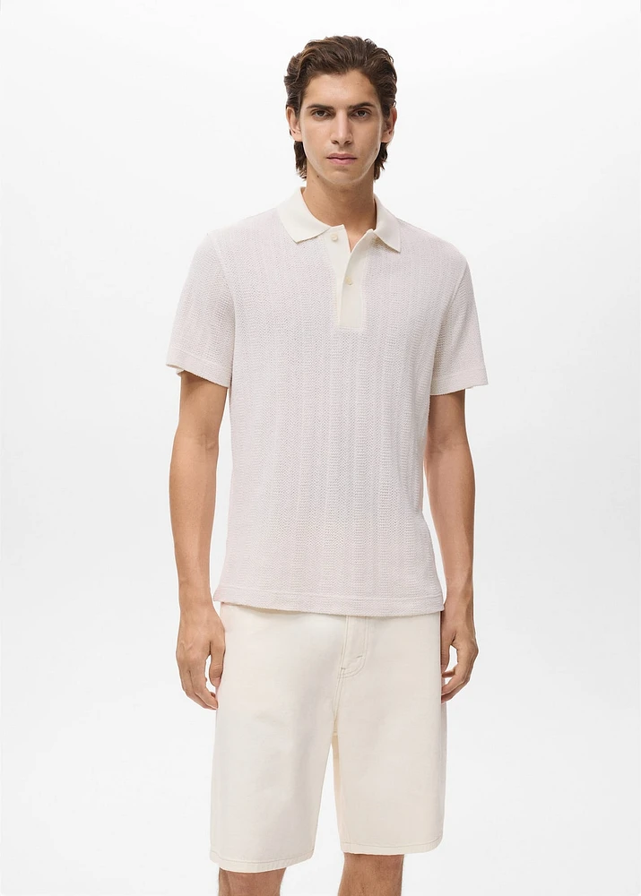 Openwork knitted cotton polo shirt