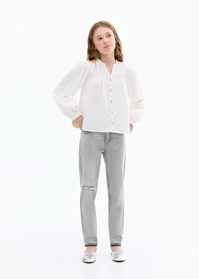 Mom fit decorative rips jeans