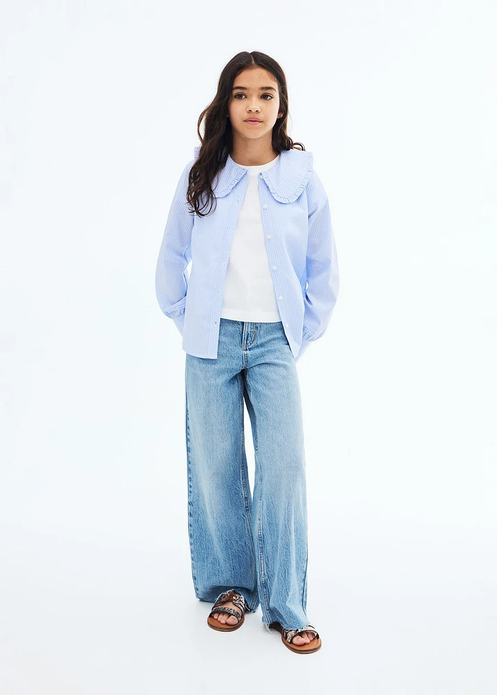 Wideleg low frayed hem jeans