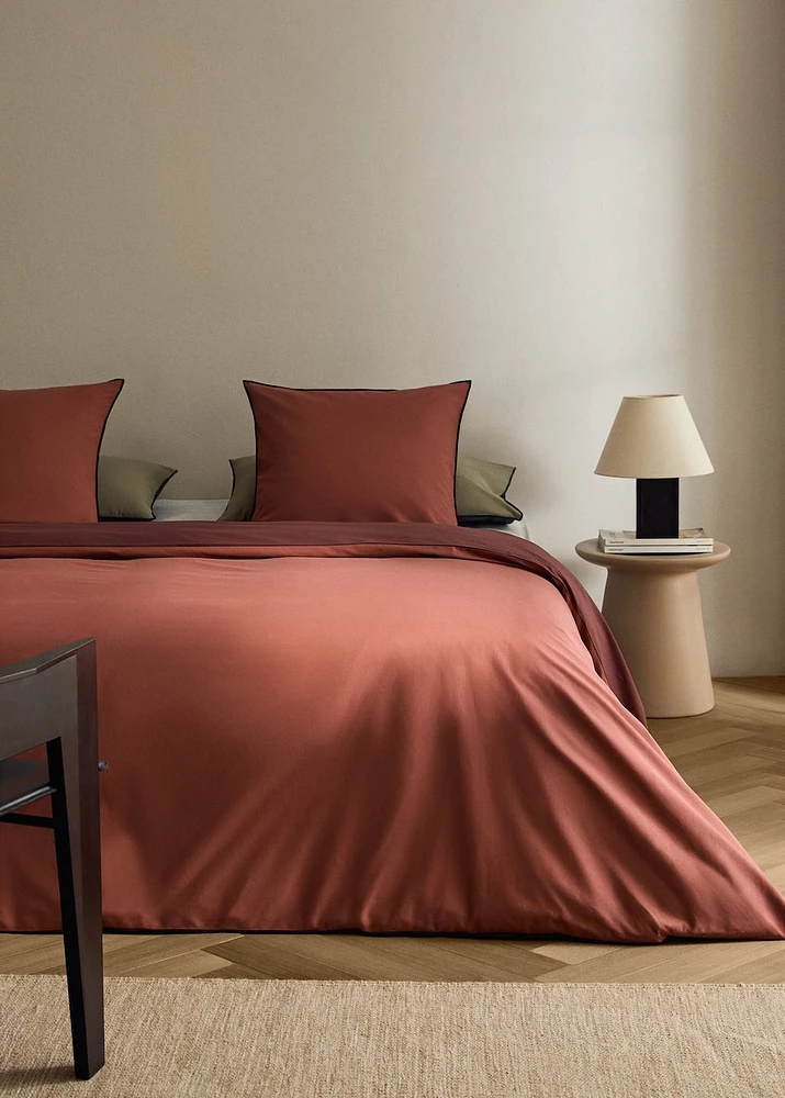 200-thread count percale cotton duvet cover with contrasting overlock for 180/200 cm bed