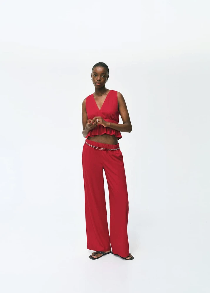 Linen pants with elastic waistband