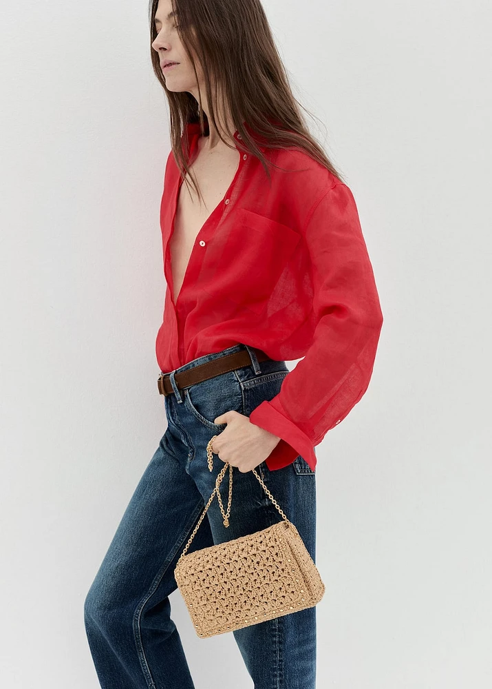 Natural fiber shoulder bag with studs