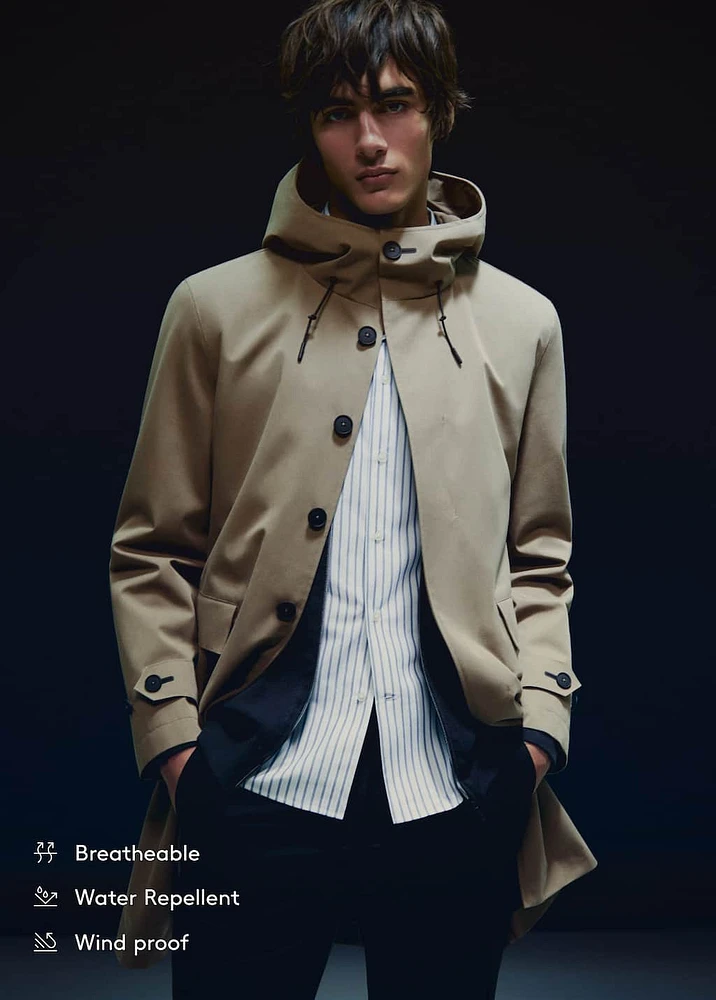Water-repellent hooded parka