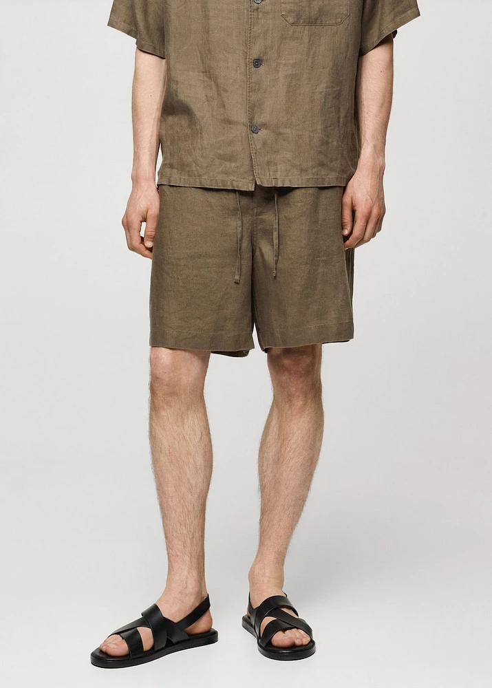 100% linen bermuda shorts with drawstring