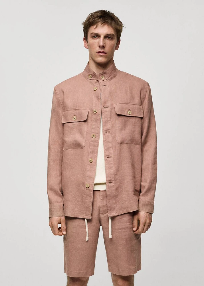 100% linen overshirt with pockets