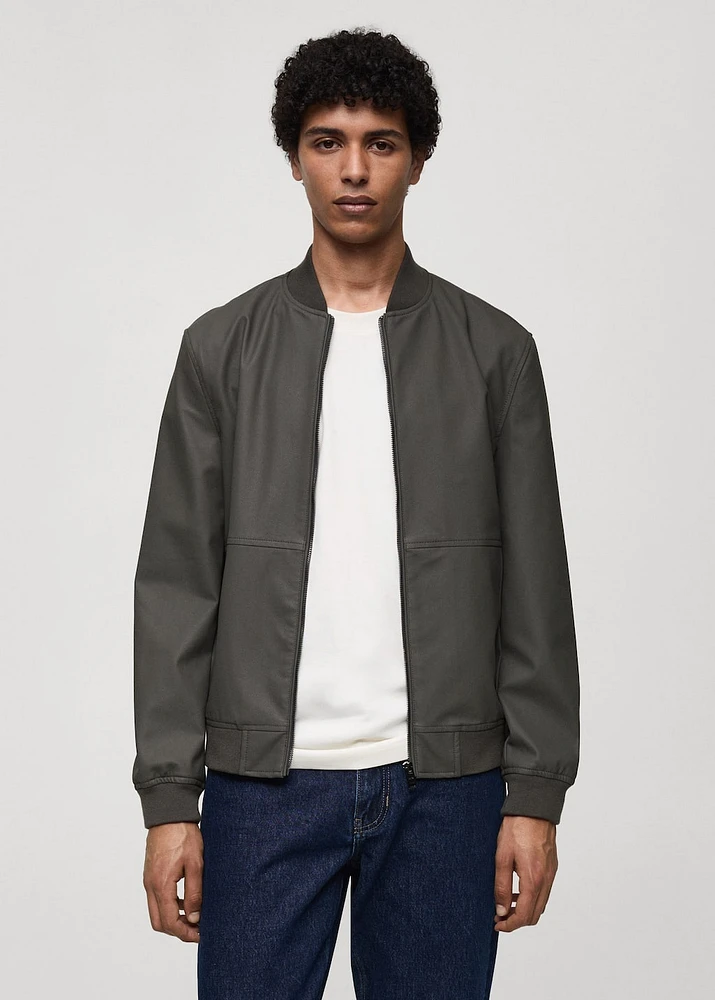 Leather-effect bomber jacket