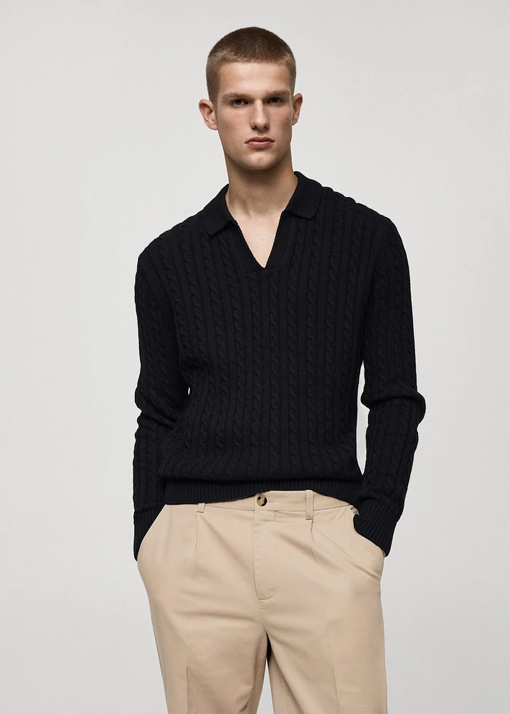 Medium braided-knit polo sweater