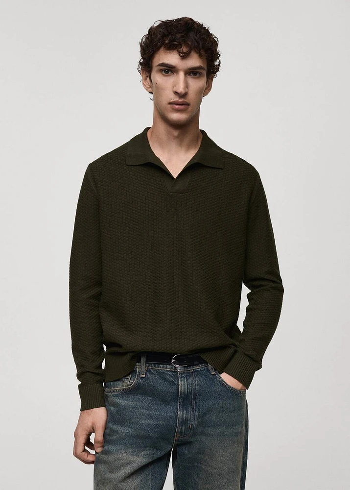 Cotton-blend structured polo sweater
