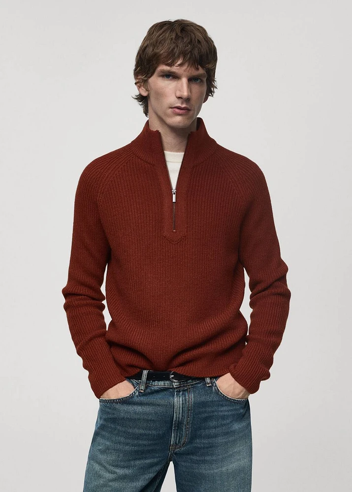 Rib-knit sweater with perkins neck