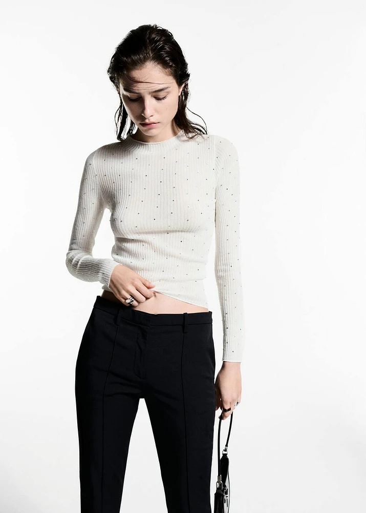 Rhinestone detail ribbed sweater