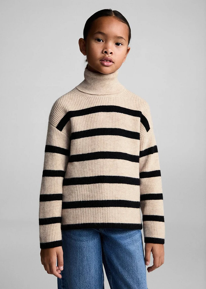 Stand-collar striped sweater