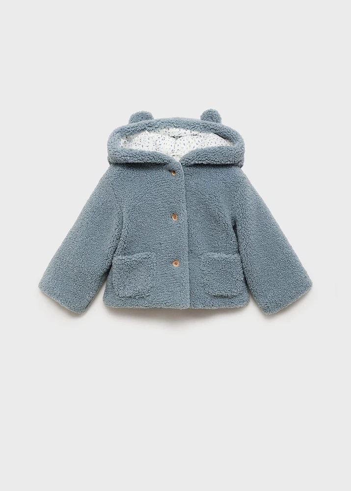 Shearling-effect hooded coat