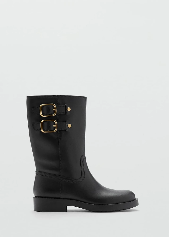 Buckle leather ankle boots