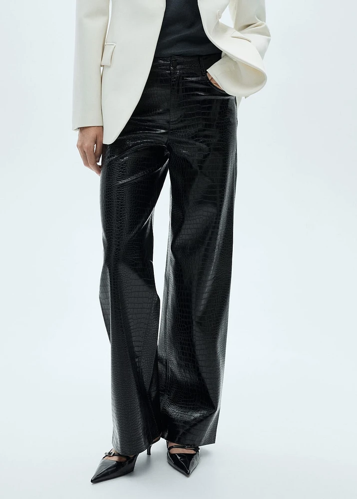 Croco leather-effect straight-fit pants