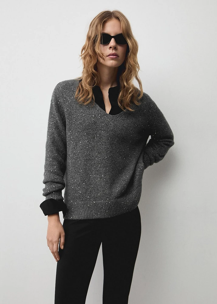 V-neck sequin sweater