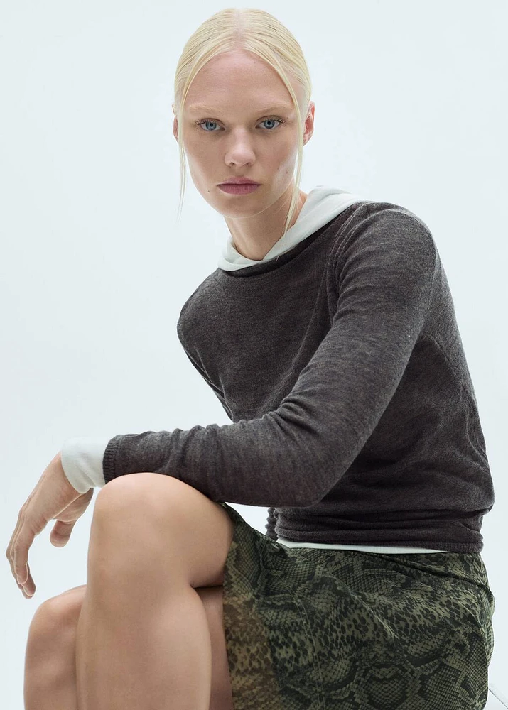 Fine-knit sweater with perkins neck
