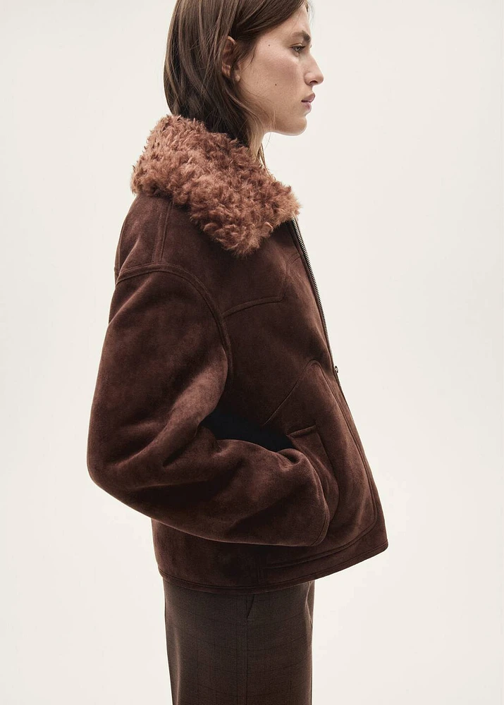 Suede-effect jacket with fleece collar