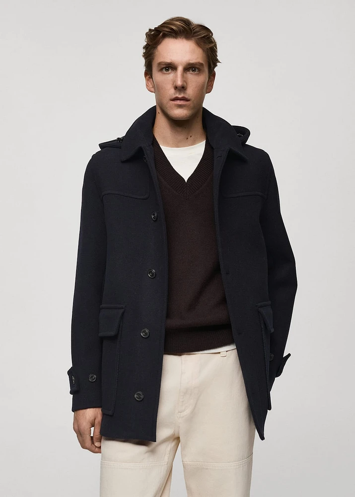 Detachable hood wool coat