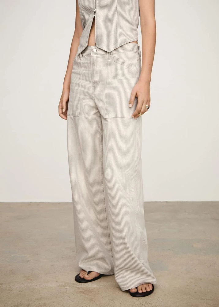 Striped wide leg jeans
