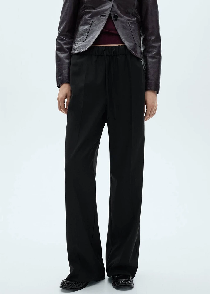 Straight-fit pants with elastic waist