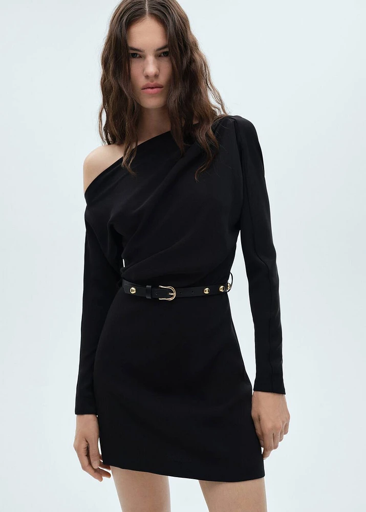 Asymmetrical dress with belt